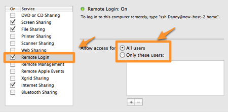 Sharing - Remote Login Checked to Enable Mac SFTP Server