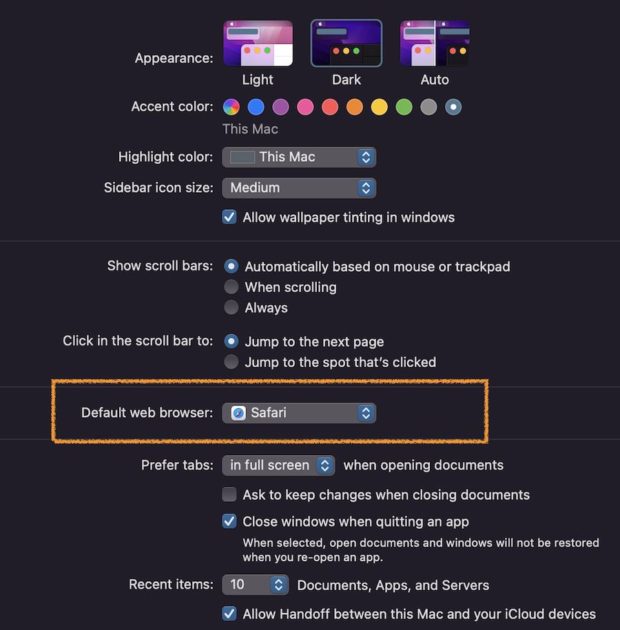 Select Safari as Default Web Browser in MacOS