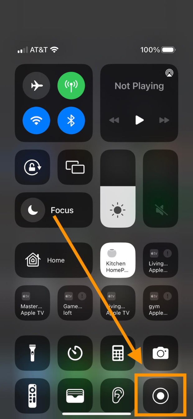 iPhone screen recording via control center