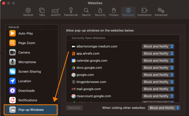 how to enable pop-up windows in Safari. 