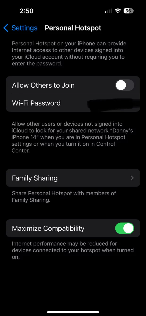 Settings to Set up a Hotspot on your iPhone