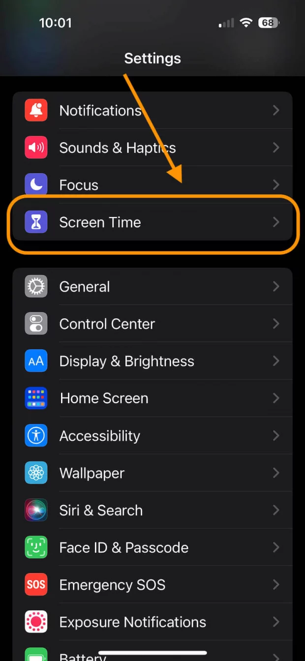 Screen Time in iPhone Settings