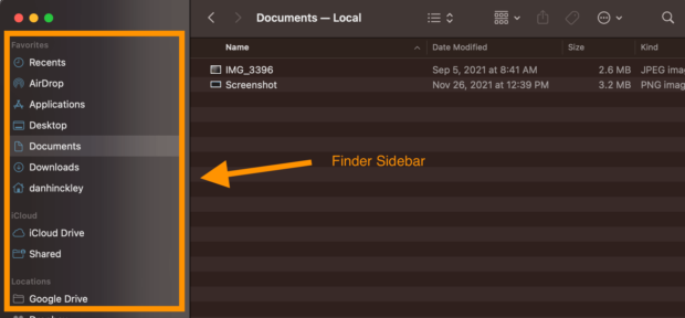 Showing Where The Finder Sidebar Is on MacOS Ventura